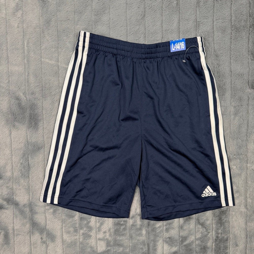 Adidas Boys Navy Blue 3-Stripe Athletic Shorts Size L 14/16 Activewear Soccer